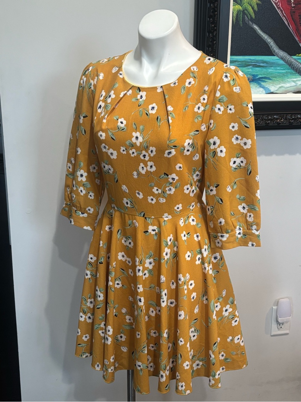 LA Soul Floral Mini Dress with Pleated Skirt and Three-Quarter Sleeves 18” PTP